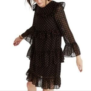 Madewell Black and Brown Long Sleeve Dress with Ruffles